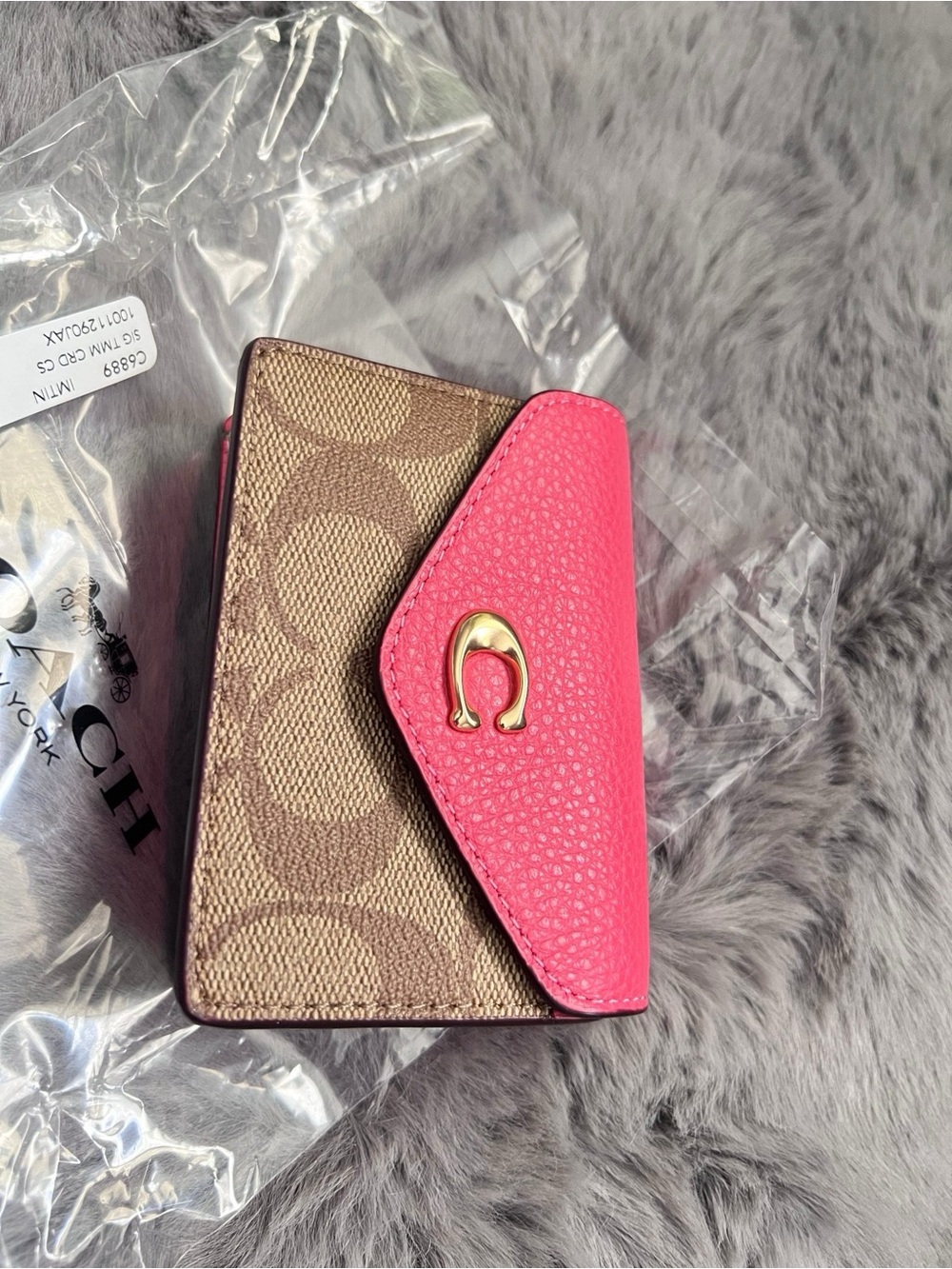 Coach Pink Leather Signature Canvas Wallet with Gold 'C' - Picture 2 of 7